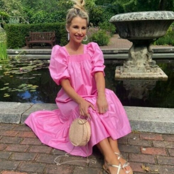 H&M Pink Puff Sleeve Voluminous Midi Dress XS Blogger Favorite NEW - Picture 7 of 14